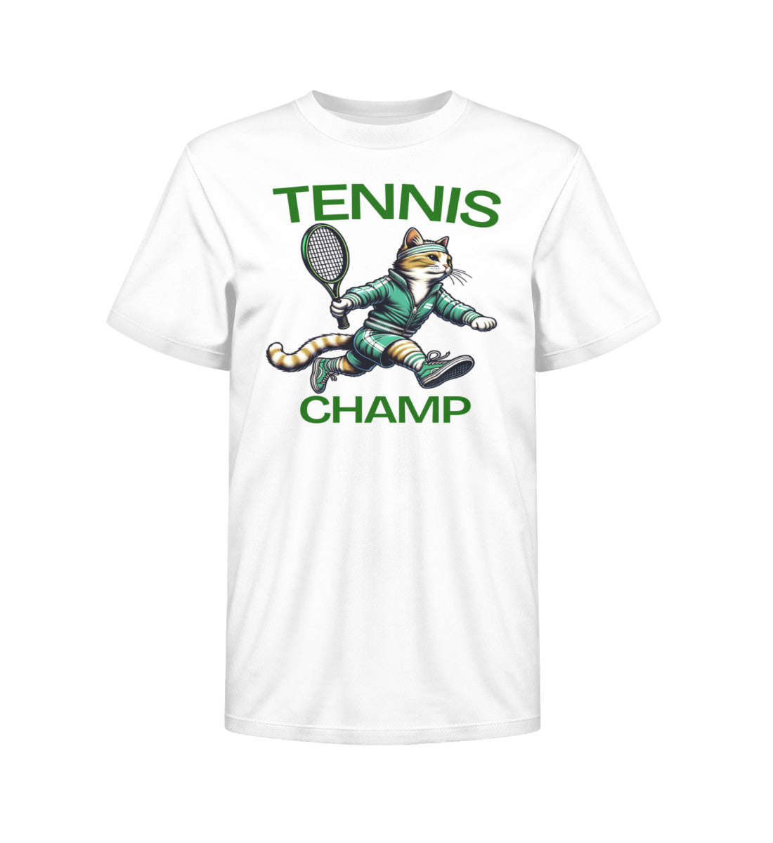 T-Shirt front Ansicht Katze spielt Tennis