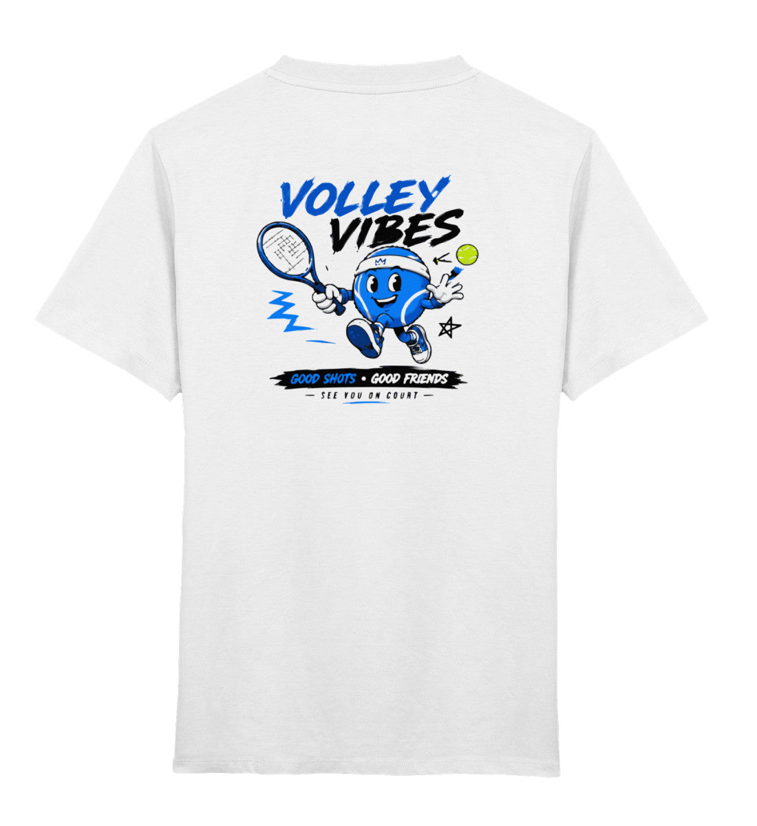 Kinder Tennis T-Shirt "Volley Vibes" mit Cartoon-Tennisball-Charakter, weiß, Rückenansicht
